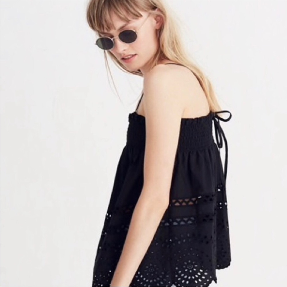 Madewell black‎ eyelet smocked camisole blouse